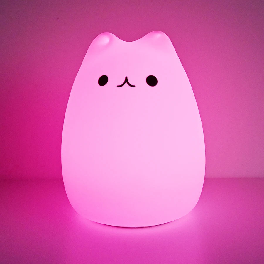 Colorful LED Night Light Animal Cute Cat Silicone Soft Breathing Cartoon Baby Nursery Lamp for Children Kid Gift Dropship
