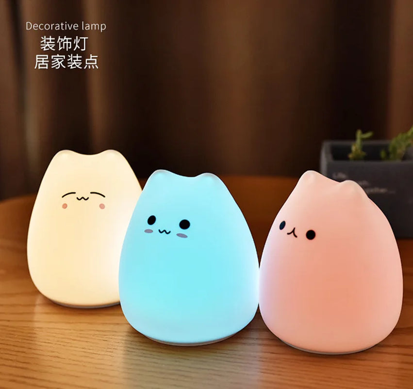 Colorful LED Night Light Animal Cute Cat Silicone Soft Breathing Cartoon Baby Nursery Lamp for Children Kid Gift Dropship