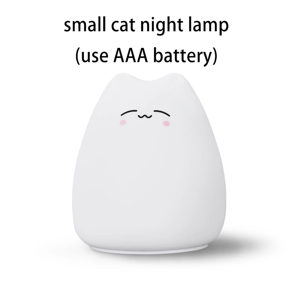 Colorful LED Night Light Animal Cute Cat Silicone Soft Breathing Cartoon Baby Nursery Lamp for Children Kid Gift Dropship