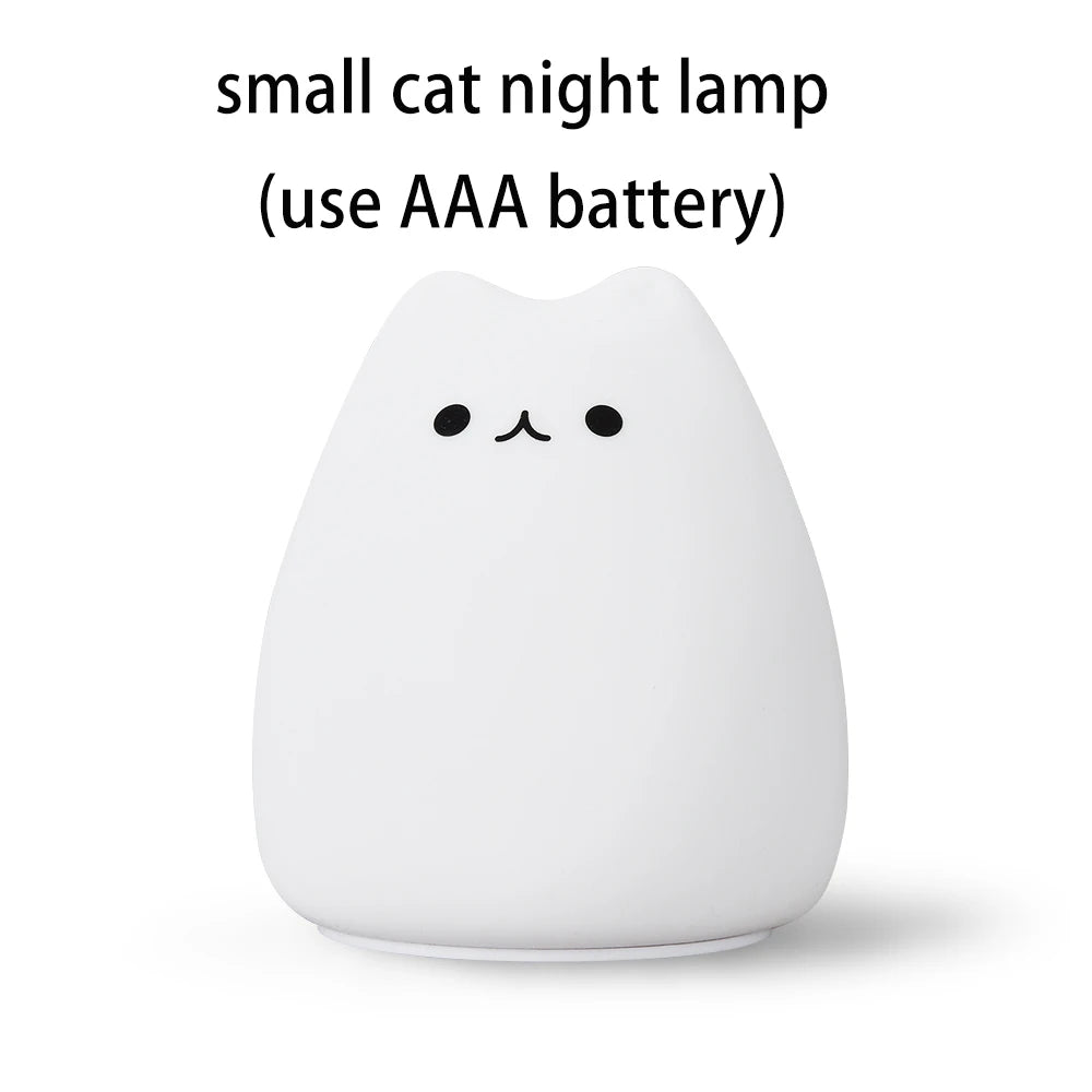 Colorful LED Night Light Animal Cute Cat Silicone Soft Breathing Cartoon Baby Nursery Lamp for Children Kid Gift Dropship
