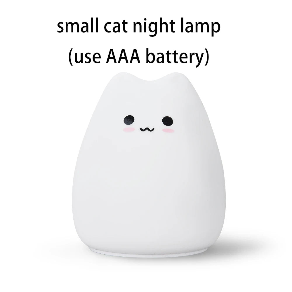 Colorful LED Night Light Animal Cute Cat Silicone Soft Breathing Cartoon Baby Nursery Lamp for Children Kid Gift Dropship